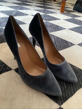 Pollini Dark Gray Velvet Pointed-Toe High Heels